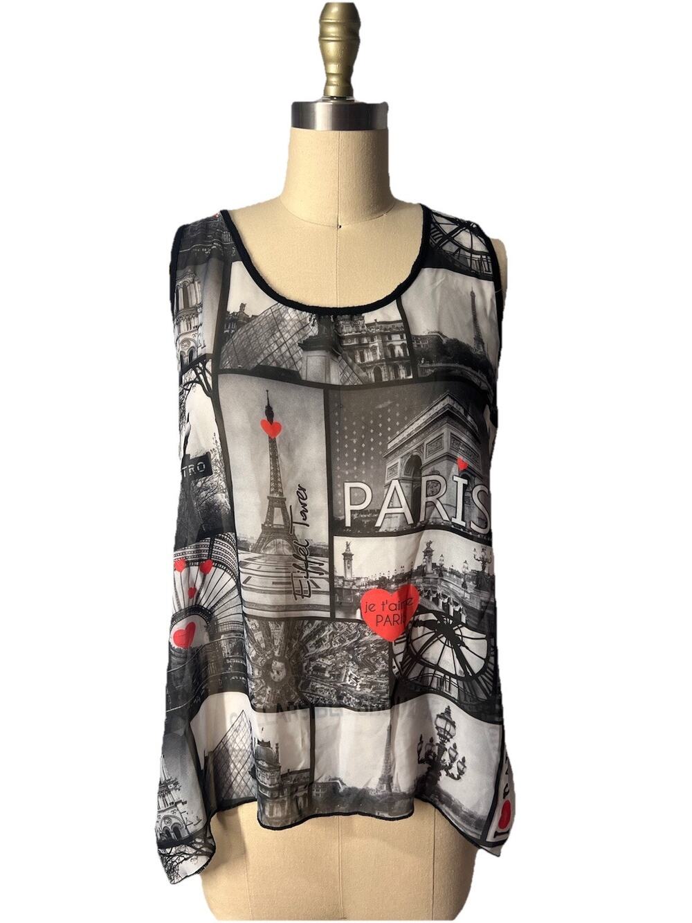 Y2K Annabelle Sheer Front Paris Graphic Print Cyberpunk Goth Rave Tank Top XL